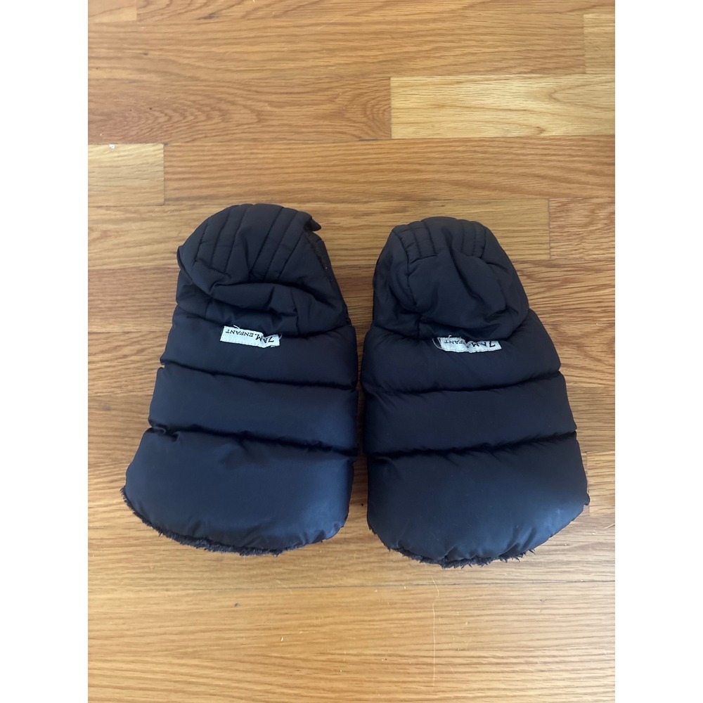 7AM Enfant Warmmuffs Black Quilted Stroller Mittens Faux Fur Lined Hand Mufflers